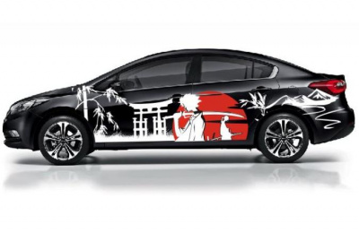 Наклейка / ливрея на борт: "Самурай на фоне красного солнца" для темного авто
