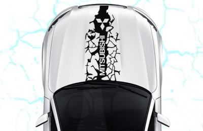  Наклейка на капот: "Трещины Mitsubishi" Черный