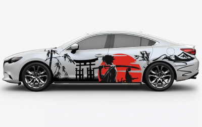 Наклейка / ливрея на борт: "Самурай на фоне красного солнца" для светлого авто