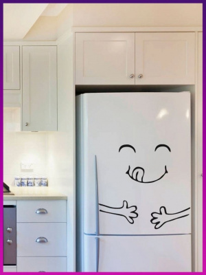 Наклейка на холодильник "Довольный холодильник" мордочка / рожица